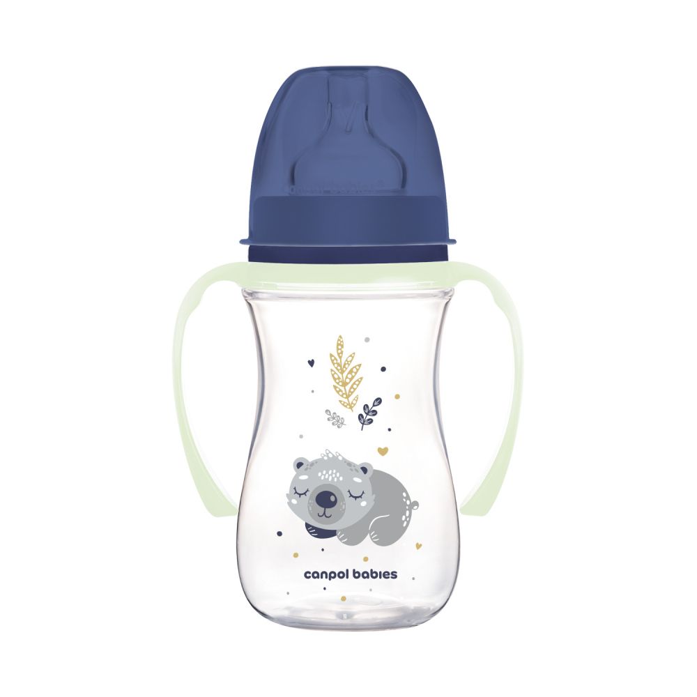 Canpol babies Antikoliková lahev EasyStart se svítícími úchyty SLEEPY KOALA 240ml modrá - Luceda.cz