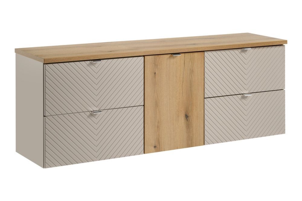 Comad Závěsná skříňka pod umyvadlo Viva Cashmere s deskou 160 cm kašmír/dub coast evoke - Houseland.cz