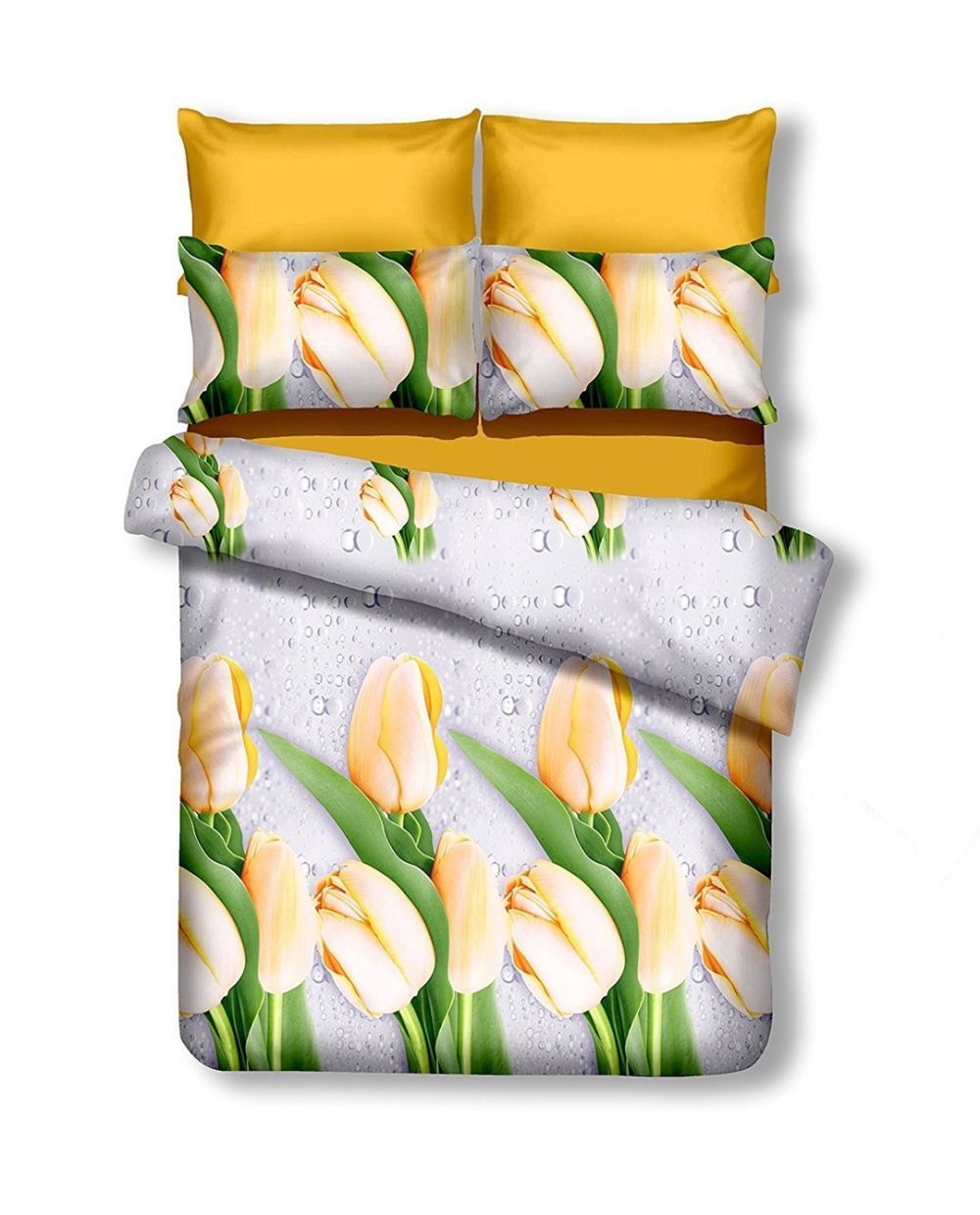 Oboustranné povlečení z mikrovlákna DecoKing Tulip bílo-žluté, velikost 155x220+80x80*1 - Houseland.cz