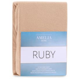 Froté prostěradlo s gumou AmeliaHome Ruby tmavě béžové, velikost 100-120x200+30