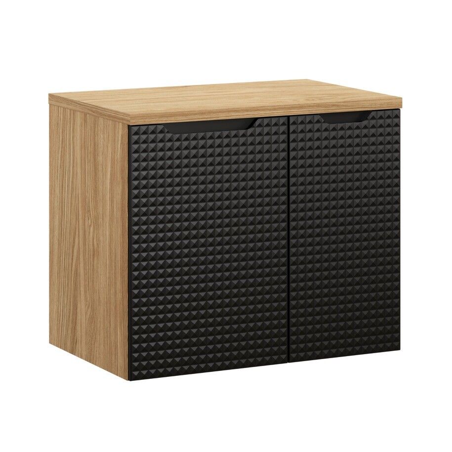 Comad Závěsná skříňka pod umyvadlo Luxor Black s deskou 70 cm černá/dub olejovaný - Houseland.cz